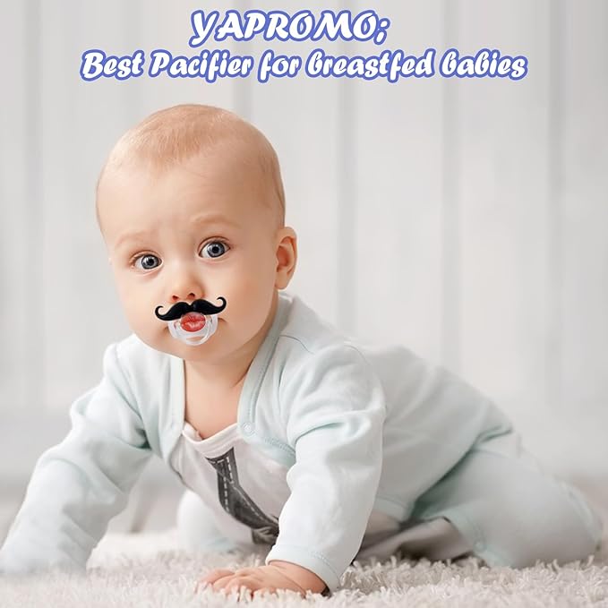 YAPROMO Funny Baby Pacifiers, Mustache Pacifier for Babies 0-36 Months, 4Pcs Mustache Binkies for Boys and Girls BPA Free