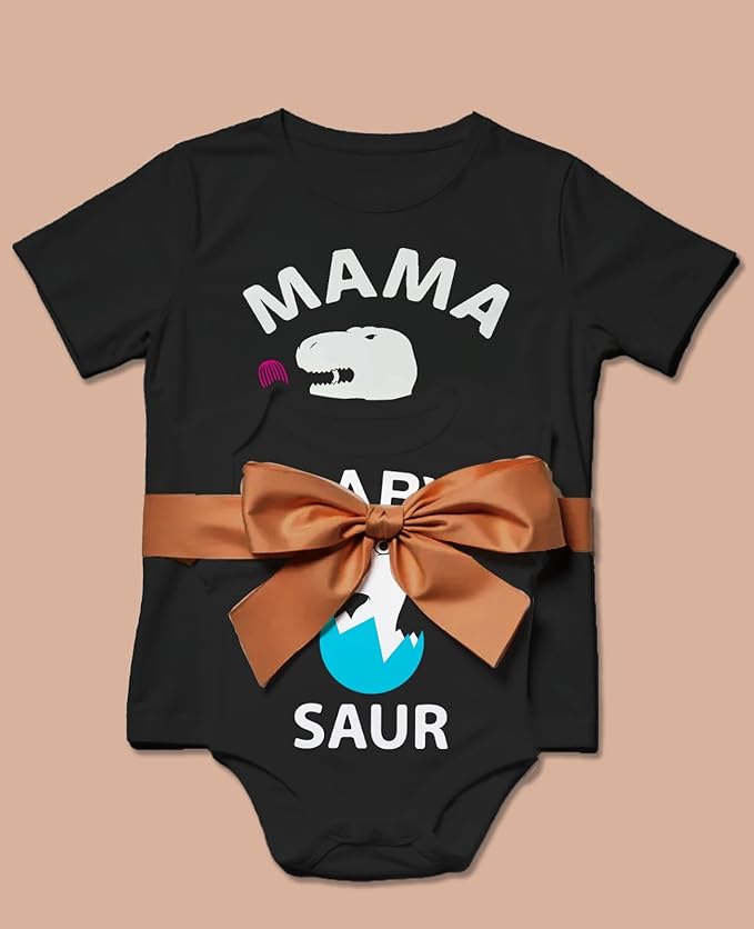 Tstars Mama and Baby Saur Matching Outfit Set - Mom Shirt and Bodysuit Gift for Baby Shower or Mother's Day