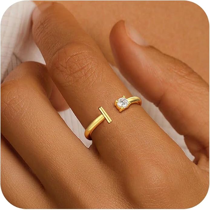Valentines Day Gifts for Kids Teen Girls, 14K Gold Plated Adjustable Initial Rings for Women Teen Girl Trendy Stuff Birthday Valentines Day Gifts for Women Wife Mom Jewelry