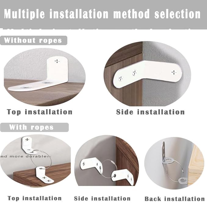 Dresser Anchors to Wall | Anti Tip Furniture Wall Anchor Kit for Baby Proofing 2 Installation Methods Safety Straps Secure Bookcase & Dresser to Wall (White, 1.4 in)