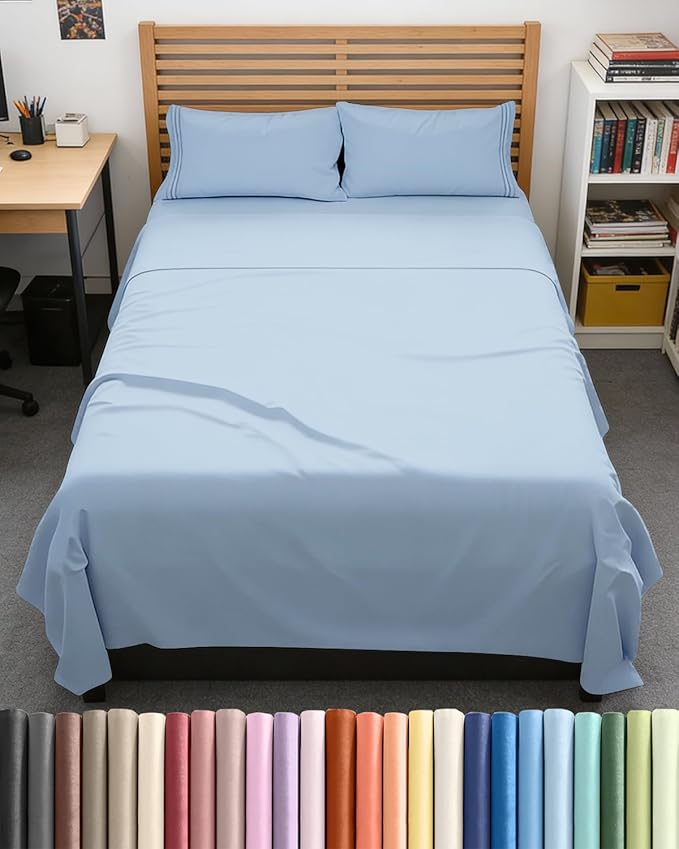 Full XL Size 4 Piece Sheet Set - Comfy Breathable & Cooling Bed Sheets Set - Hotel Luxury Bedding for Women, Men, Kids, Teens, Boys & Girls - Deep Pockets, Soft & Wrinkle Free - Oeko-Tex - Sky Blue