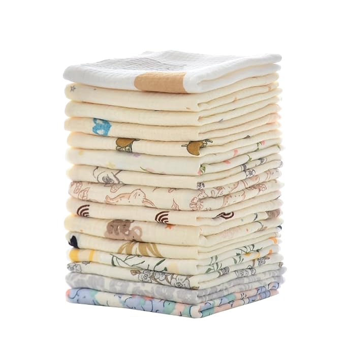 MUKIN Baby Washcloths, Natural Cotton Face Towels, 15 Pack, 10x10 inches