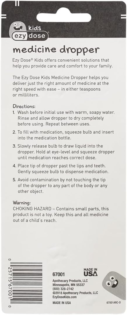 EZY DOSE Kids Oral Liquid Medicine Dropper, For Baby & Toddler, 2.5mL/0.5 TSP Capacity, Calibrated, Easy to Use with Precise Dosing, Color May Vary, BPA Free