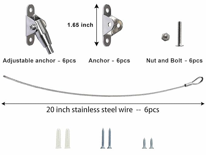 6 Sets Anti Tip Furniture Anchors for Baby Proofing, Earthquake Straps, Furniture Secure to Wall Anchors, Childproof and Home Safety, Adjustable 20in