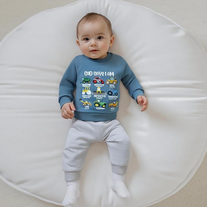 Baby Boy Fall Clothes Set Long Sleeve Truck Tractor Print Sweatshirt Pants Toddler Infant Outfits 6 12 18 24 Months 2T