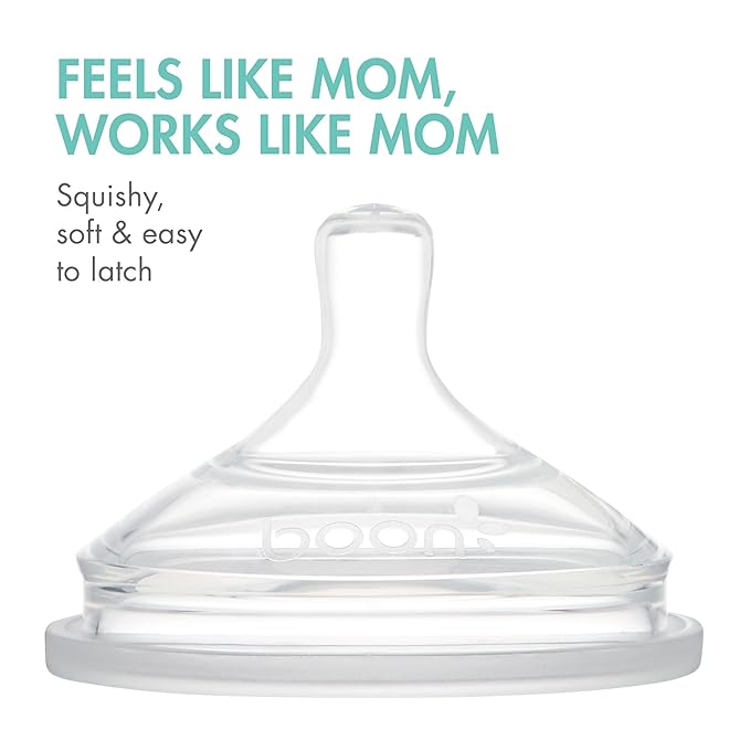 Boon Nursh Reusable Silicone Pouch Baby Bottles - Medium Flow Nipple - Silicone Baby Bottle Pouch and Nipple - Baby Feeding Essentials - Mint - 3-6 Months - 3 Count - 8 Ounce