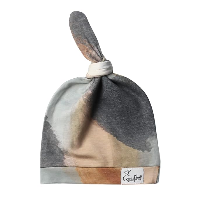 Copper Pearl Baby Beanie Hat Top Knot Stretchy Soft Picasso
