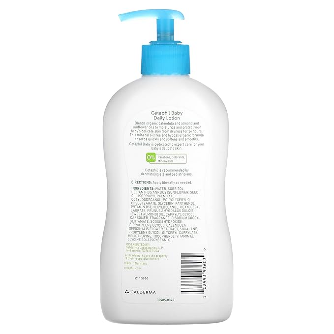 Baby Daily Lotion with Organic Calendula |Vitamin E | Sweet Almond & Sunflower Oils |13.5 Fl. Oz (Pack of 2)