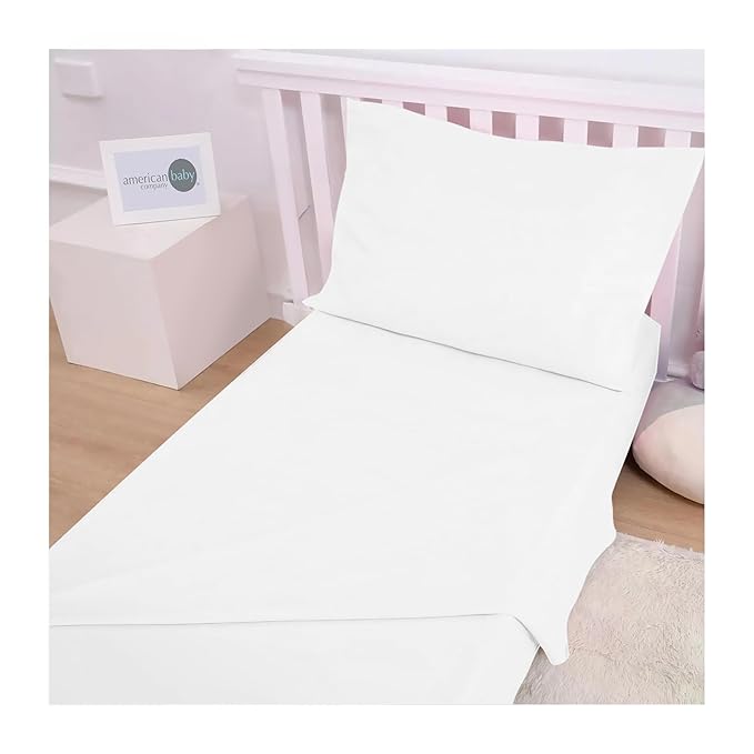 American Baby Company 28" x 52" 100% Natural Cotton Jersey Knit Toddler/Crib Sheet Set – 3-Piece Soft & Breathable Crib/Toddler Bedding Set, White, for Girls and Boys