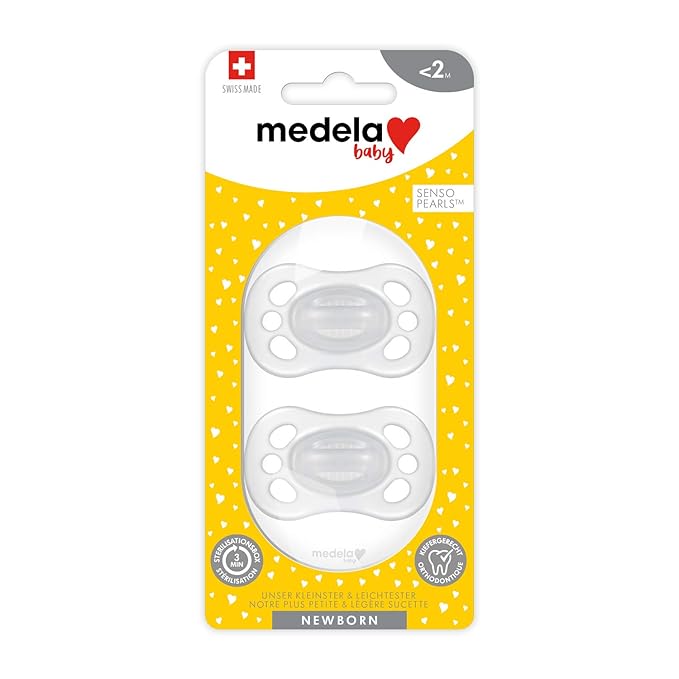 Medela Baby Pacifier | Newborn 0-2 Months | 2-Count | Includes sterilizing case | Silicone- and BPA-Free | Supports Natural Suckling | Clear