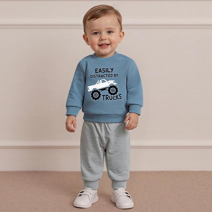 Toddler Baby Boy Fall Clothes 1T 2T 3T 4T 5T Winter Outfits Long Sleeve Trucks Sweatshirt Tops Jogger Pants Set