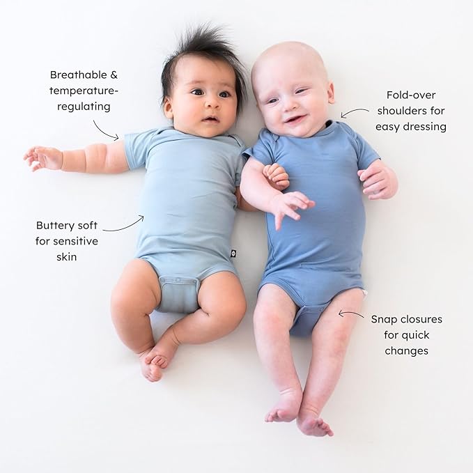 KYTE BABY Unisex Bodysuits, 2-Pack Short Sleeve Baby Bodysuits, 97% Rayon made from Bamboo, 3% Spandex