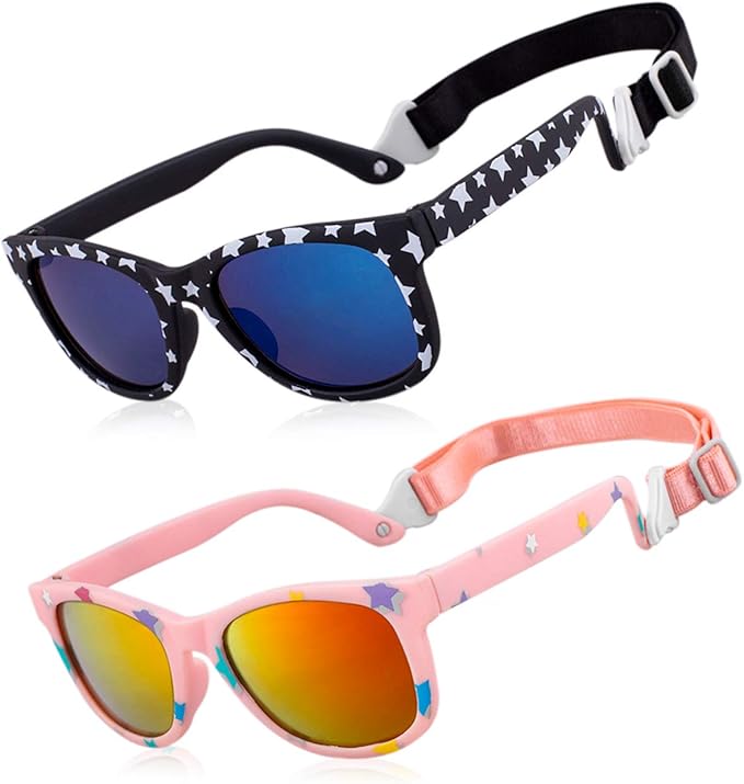 MAXJULI Baby Infant Sunglasses Safe, Soft, With Adjustable Strap 0-24 Months BPA Free 7002