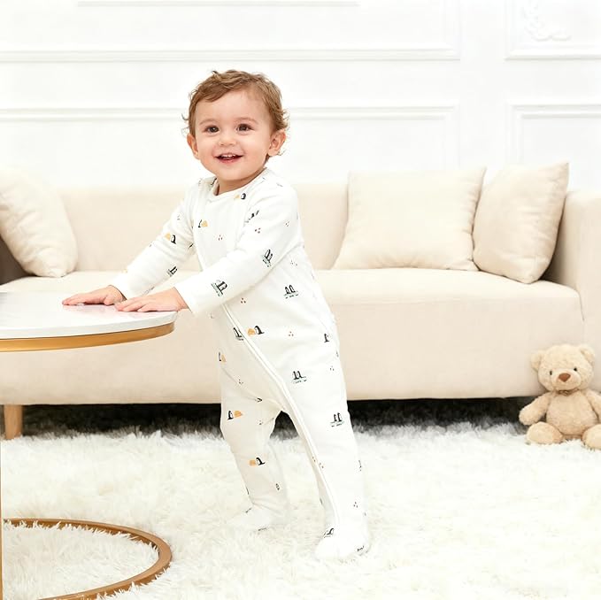 Baby Footie Jumpsuit, 100% Cotton Long Sleeve Footed Romper, Summer Outfit for 0-12 Months