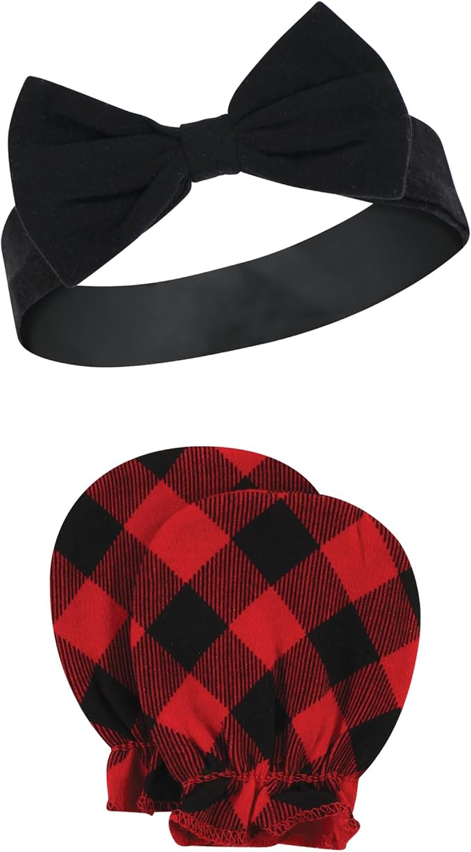 Hudson Baby baby-girls Cotton Headband and Scratch Mitten Set