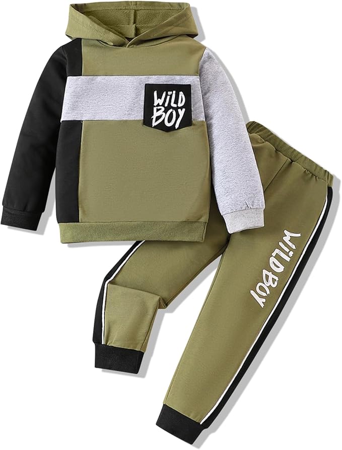 2-6T Toddler Baby Boy Clothes Color Blocking Hoodies + Pants Fall Winter Outfits