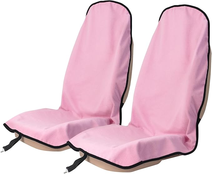 Sweat Towel Car Seat Cover Protector Front Seats for Gym Workout, Running, Swimming, Beach and Hiking, Waterproof Universal Seat Cover for Car, Truck, Van & SUV (Pink, 2pcs Front Seat)