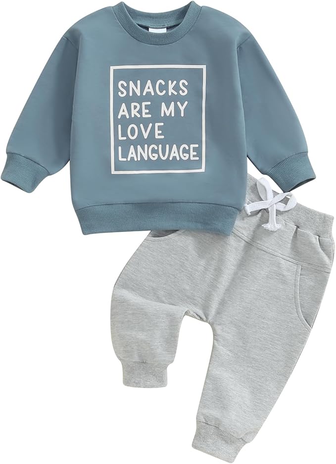 Baby Boy Fall Clothes Set Long Sleeve Letter Print Sweatshirt Pants Toddler Infant Outfits 6 12 18 24 Months 2T