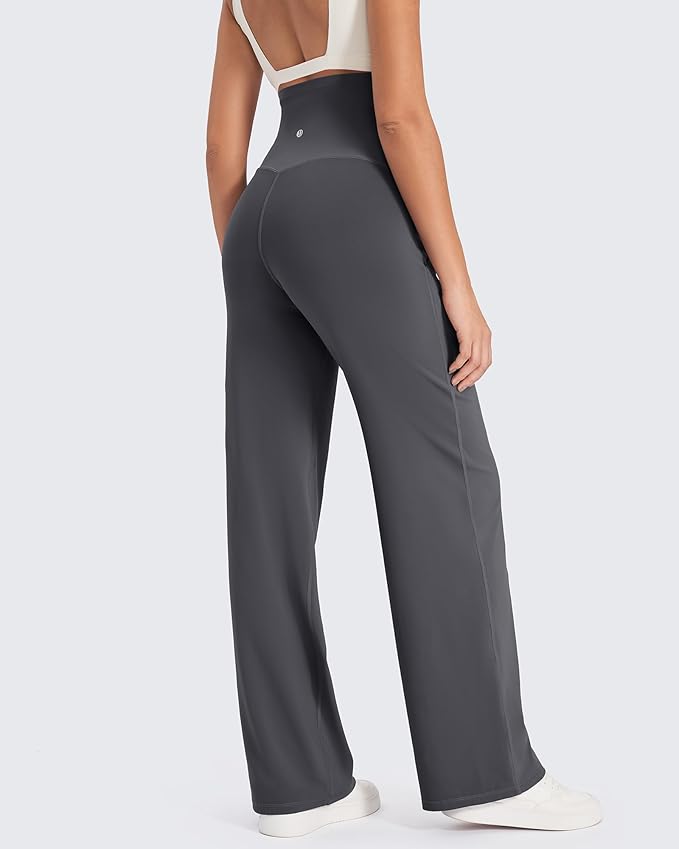 G4Free Maternity Pants Over The Belly Yoga Dress Work Pregnancy Pants Stretchy Lounge Wide Leg Trousers with Pockets