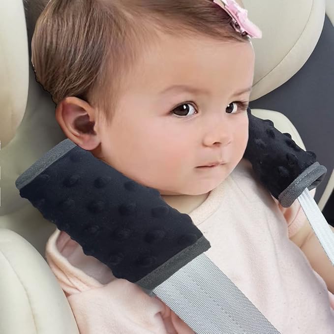 car seat Strap Cover for Baby, seat Belt Cover Cushion, Belt Pads fit Baby Carrier/Pushchair/Stroller, Cozy Peace Dotted Minky, Solid Black
