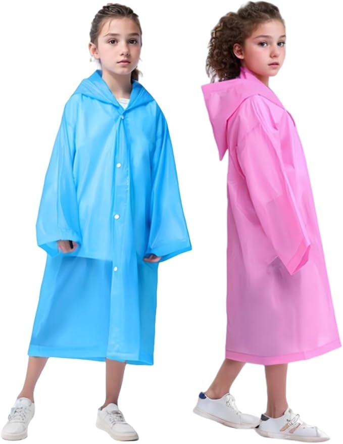 Raincoat Rain Poncho for Kids, 2-5 Pack Reusable EVA Rain Coats for 6-14 Boys Girls, Rain Jackets Gear with Hood