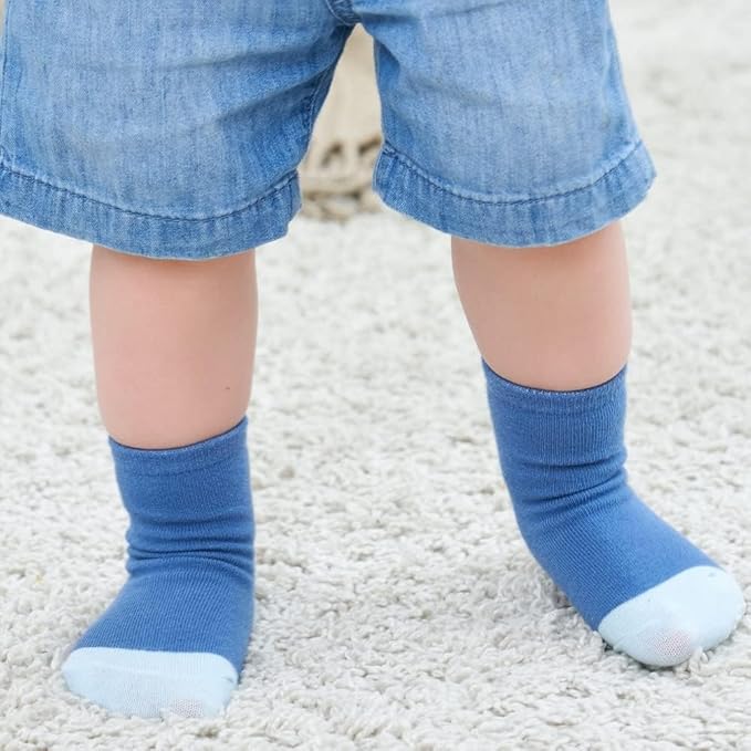 ZAPLES Baby Non Slip Grip Crew Socks with Anti Skid Soles for Infants Toddlers Kids Boys Girls