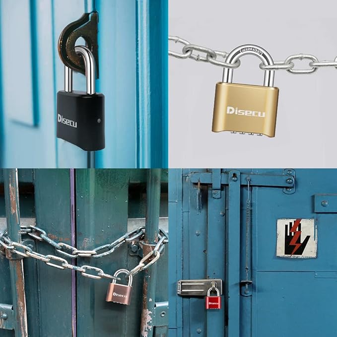 2 Pack 4 Digit Heavy Duty Combination Lock 1.3 Inch Shackle Outdoor Waterproof Padlock for Case, Gate, Fence, School Gym Locker, Sports Locker (Brass)