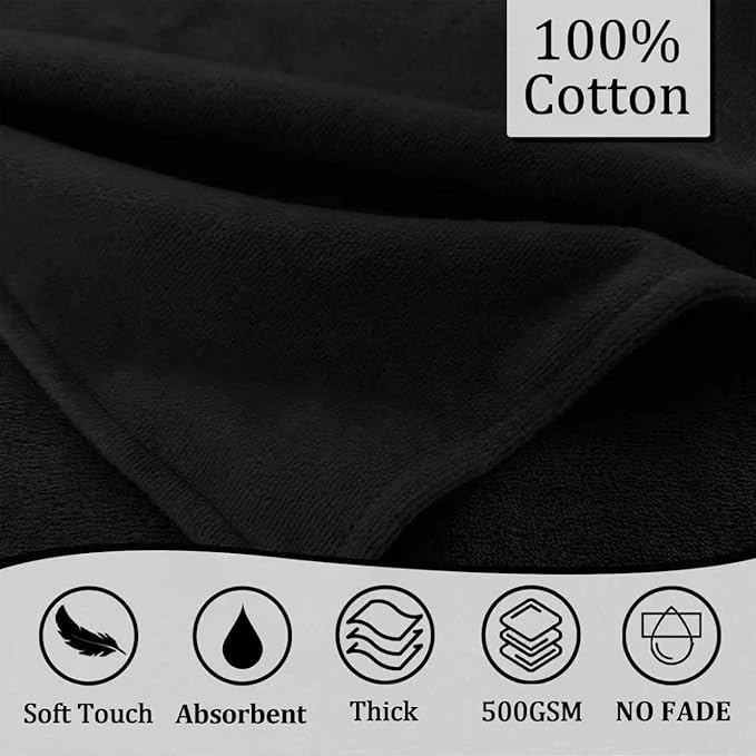 VOOVA & MOVAS Luxury Black Baby Hooded Bath Towel - 100% Cotton,500GSM, 33x31.5 Inches,0-2Years, Super Absorbent Large Towel with Cute Elephant Ears Hood for Newborn,Infant, Baby Essentials,Black