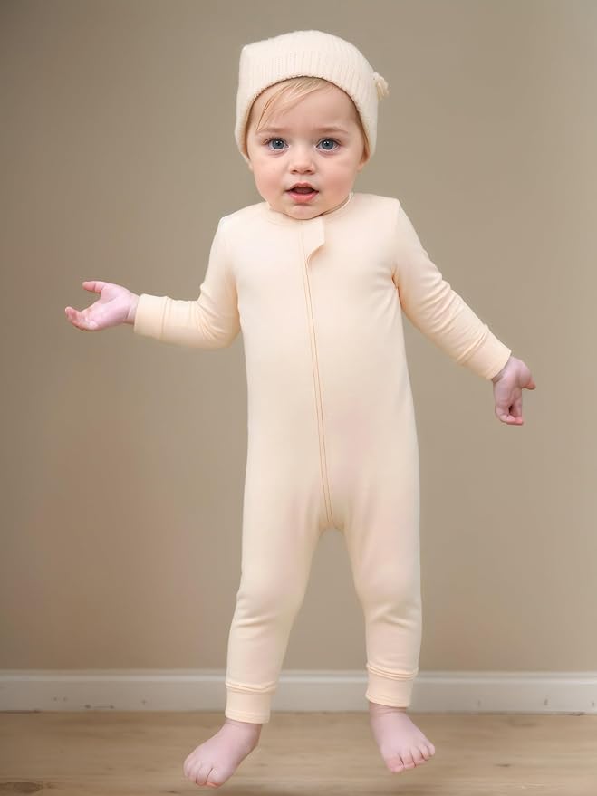 Aablexema Baby Footless Pajamas Zipper with Mitten, Rayon from Bamboo, Infant Long Sleeve Romper Pjs