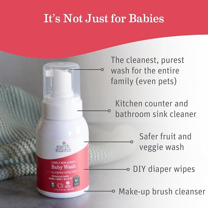 Earth Mama Foaming Hand Soap Refill All Purpose Castile Body Wash, Simply Non-Scents, 34 Fl Oz