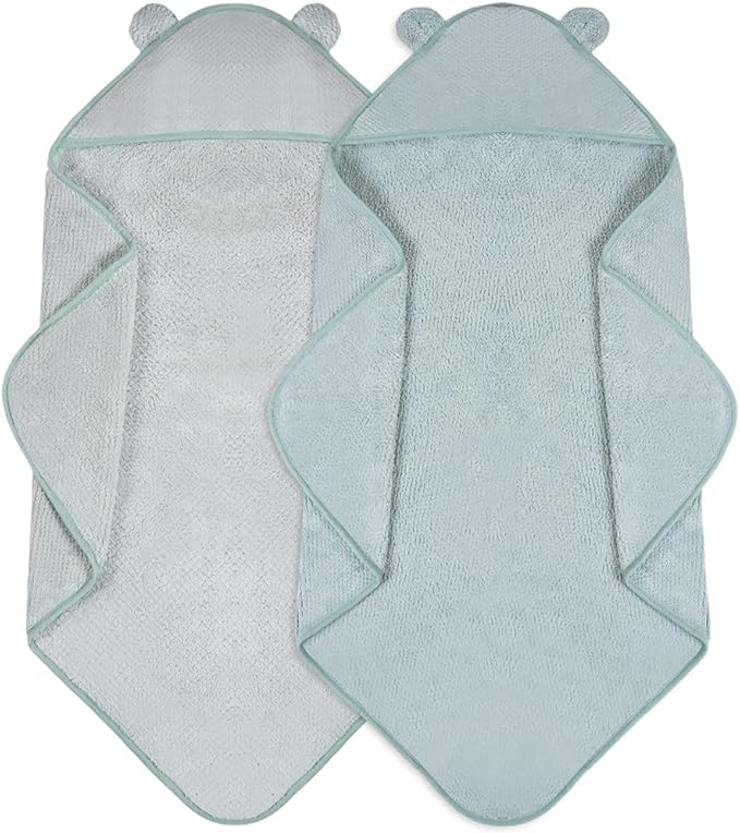 Baby Hooded Towel 2 Pack Bath Towels for Newborn with Animal Design Shower Essentials for Baby Girl Boy and Toddler (Green & Teal, Medium)