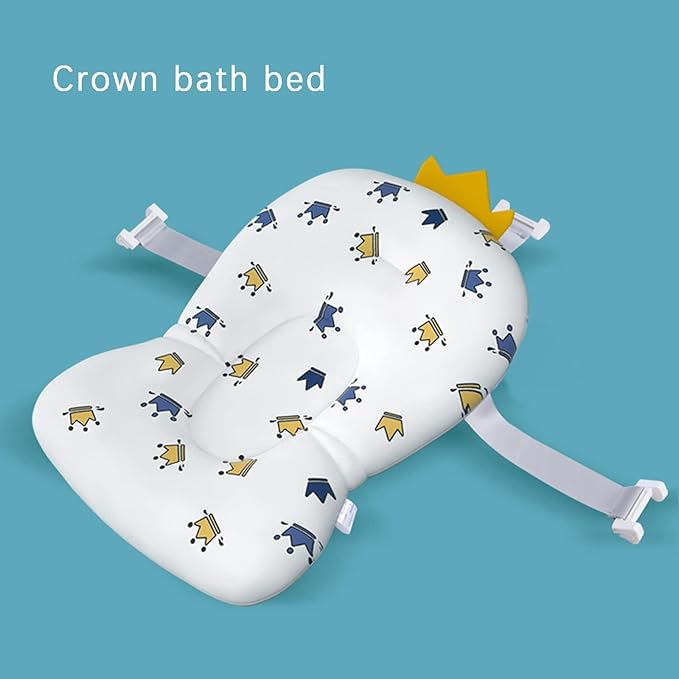 Baby Bath Cushion Pad Newborn Bathtub Mat Infant Bath Supporter Net Baby Bathtub Pillow Non-Slip Floating Bathing Tub Seat (White Crown, 28cm*43cm*26cm)