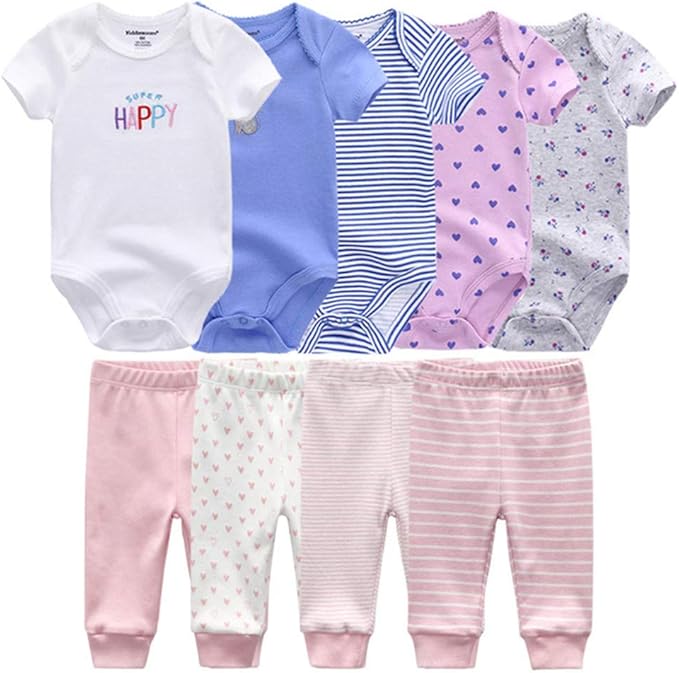 Kiddiezoom Baby Layette Set Baby Boys' 9-Piece Bodysuits Pants Set Toddler Girl Boy Unisex Baby Gift Sets
