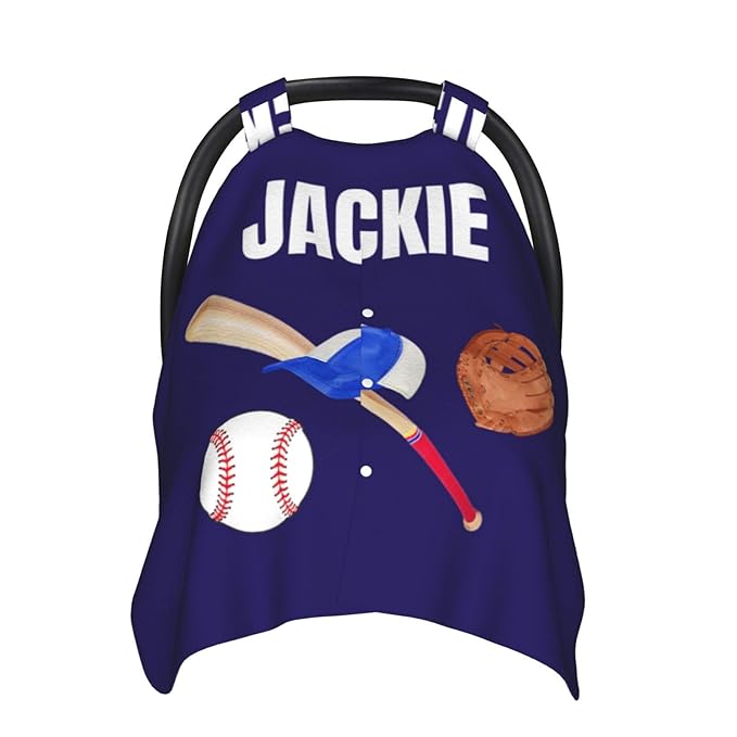 Personalized Baby Boy Car Seat Canopy for Babies, Custom Name Baby Car Seats Cover for Boys, Baseball Opening Minky Nursing Breastfeeding Covers for Infant, Carseat Canopies for Newborn
