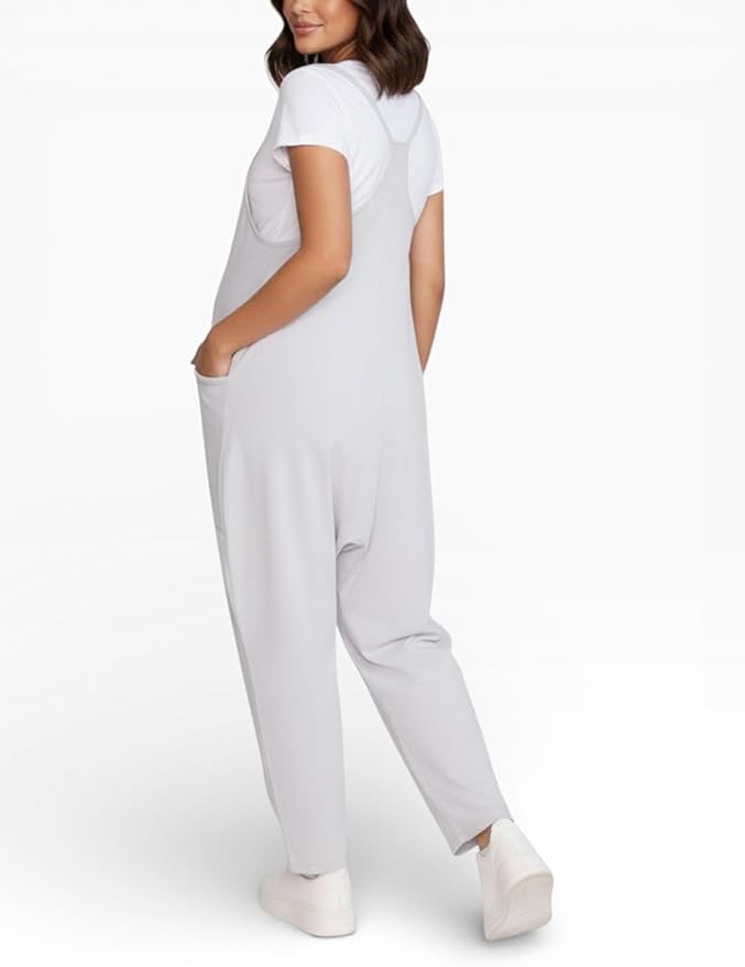 Motherhood Maternity womens Casual Baggy Sleeveless V-neck Pregnancy Romper Jumpsuit With Loose Spaghetti Straps and Pockets