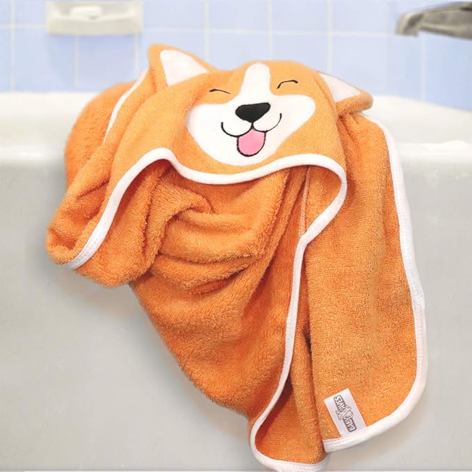 Generic Corgi Dog Baby Bath Hooded Towel - Cozy & Warm - Ultra Soft and Absorbent - Baby Bath - Toddler - Newborn - Pets - Free Washcloth - 35" x 35" (Orange)