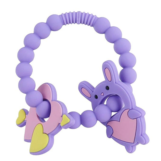 Valentine Teething Toys, Silicone Baby teethers 0-6 Months Easy for Little Hands to Hold, Cupid and Heart Rabbit for Valentine's Day Baby Teething Toys (Valentine Purple)