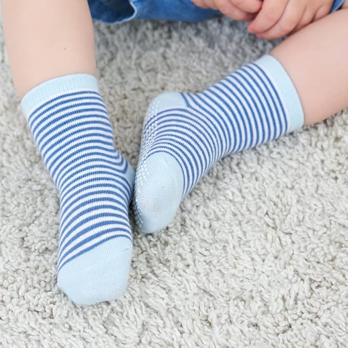 ZAPLES Baby Non Slip Grip Crew Socks with Anti Skid Soles for Infants Toddlers Kids Boys Girls