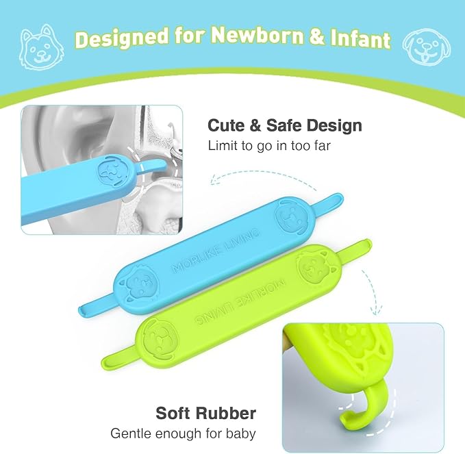 MORLIKE LIVING Baby Nose and Ear Cleaner Tool, Soft Flexible Rubber Nasal Booger Picker for Newborns and Infants, Dual Ear Wax and Snot Remover, Essential Baby Care Products