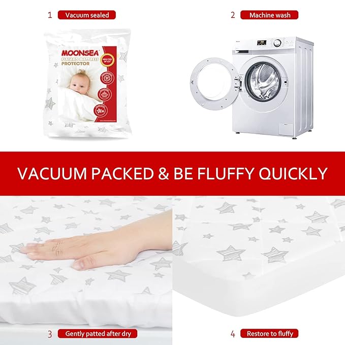 Pack and Play Sheet Quilted, Breathable Thick Playpen Lovely Print Cover 39"×27"×5" Compatible with Graco Portable Mini Cribs, Suitable for Yards and Foldable Mattress Pack and Play Pad, White Star