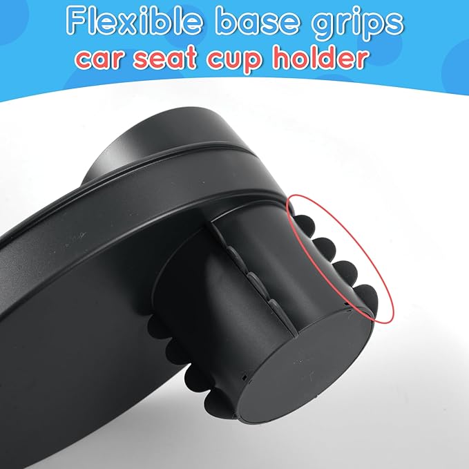 Car Seat Tray - for Cup Holders in 2.5”-2.8”,Easily Expands Snack Tray Cup Holder Tray into 360° Cup & Travel Tray for Kids Car Seat, Booster, and Stroller (Black)