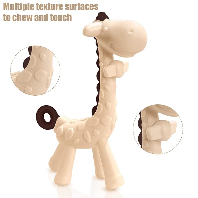 SHARE&CARE Easter Day Gifts Silicone Giraffe Baby Teether Toy with Storage Case, for 3 Months Above Infant Sore Gums Pain Relief, Baby Teething Toys, Women Gift for Mom, Wife, Her (Cream)