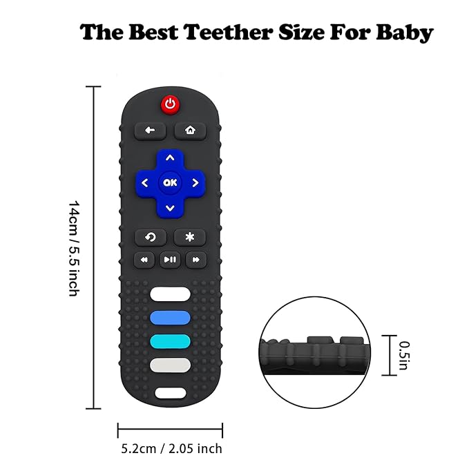 Baby Teething Toys, Food Grade Silicone Teether for Babies 3 6 12 18 Months, TV Remote Shape Toddlers Chew Toys, Freezer BPA Free (Blue+Beige)