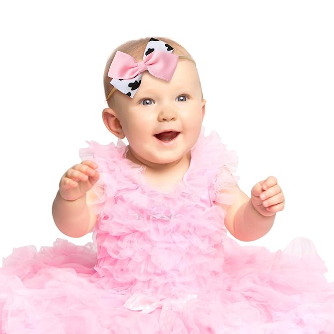 Fancheer Baby Girls Cowgirl Pink Cow Bow Headband Infant Toddler Birthday Party Hair Accessories