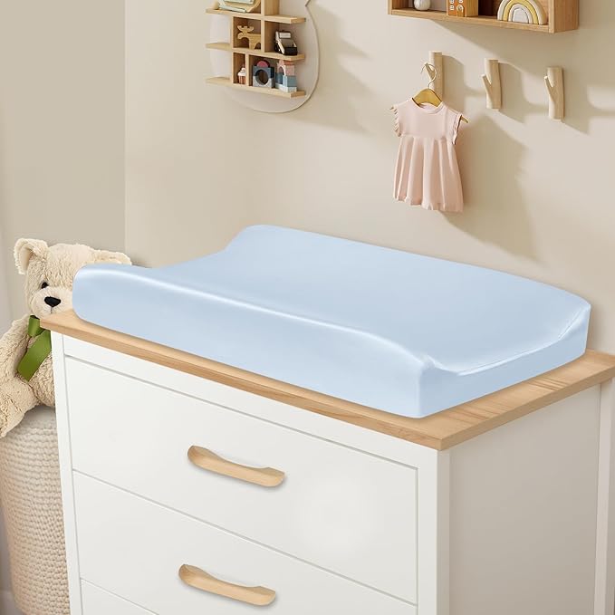 SiinvdaBZX 2 Pack Changing Pad Cover for Baby Girls Boys, Satin Silky Soft Changing Table Covers 32"x16"+5" Diaper Changing Pad Sheets, Silver & Light Blue