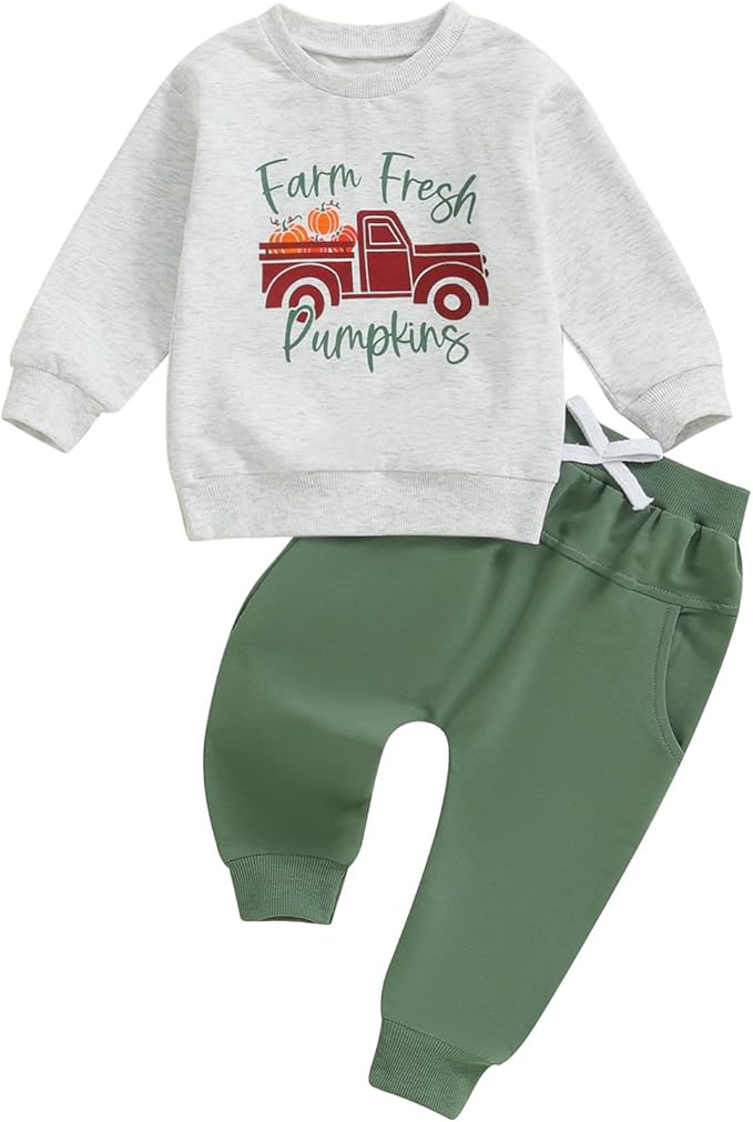 fhutpw Toddler Baby Boy Clothes Funny Letter Long Sleeve Sweatshirt Pullover Top Jogger Pants Fall Winter Outfits