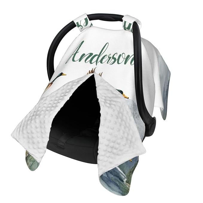 Personalized Baby Car Seat Canopy for Babies, Custom Name Baby Car Seats Cover for Boys Girls, Mallard Duck Opening Minky Nursing Breastfeeding Covers for Infant, Carseat Canopies for Newborn