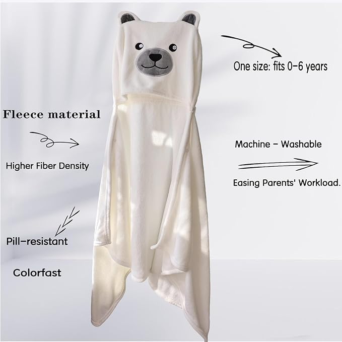 Toddler Bath Towel Baby Towels with Hood 27.5"X55" Ultra Absorbent Soft Bathrobe Blanket Kids Shower Towel for Girls and Boys (Pearl)