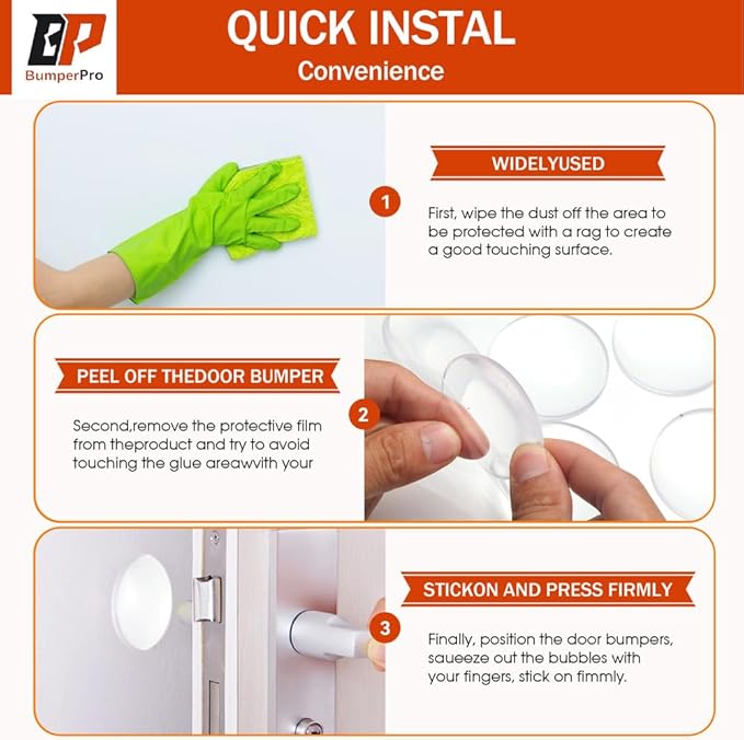 6-Pack Door Stoppers Wall Protector, 2" Self Adhesive Door Bumpers for Wall, Clear Rubber Door Knob Wall Protector, Door Stop Wall, Silicone Door Handle Stoppers for Home & Office