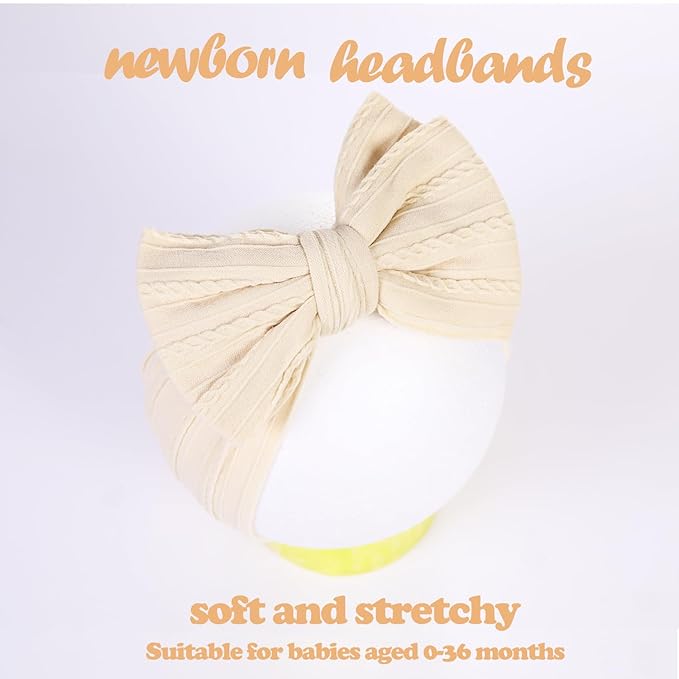 Baby Bows Headbands Soft Nylon Handmade Hair Accessories for Newborn Infant Toddler Kids (3 Mixed White, Large)